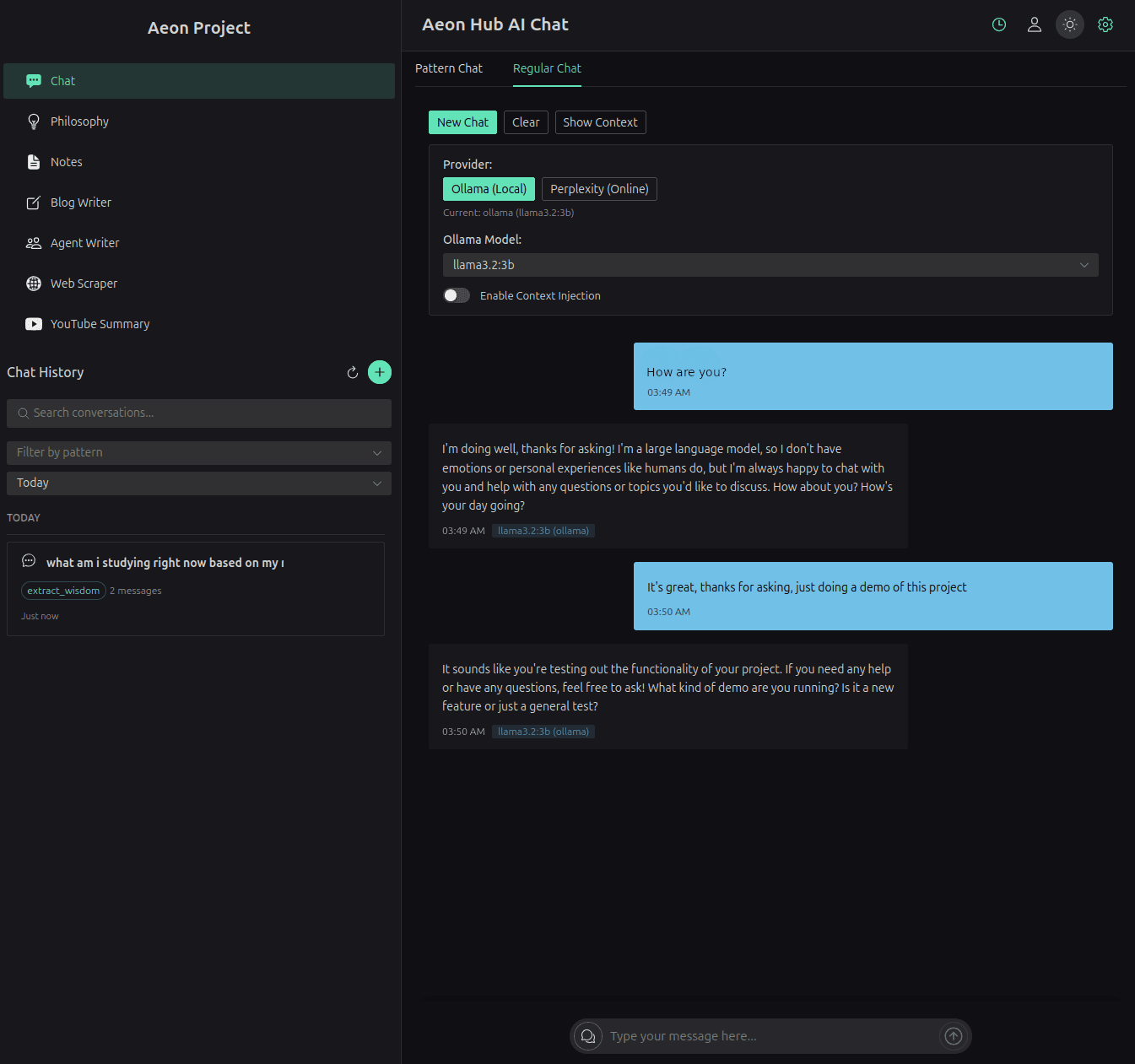Screenshot of Project Aeon: Local-First Assistant Platform