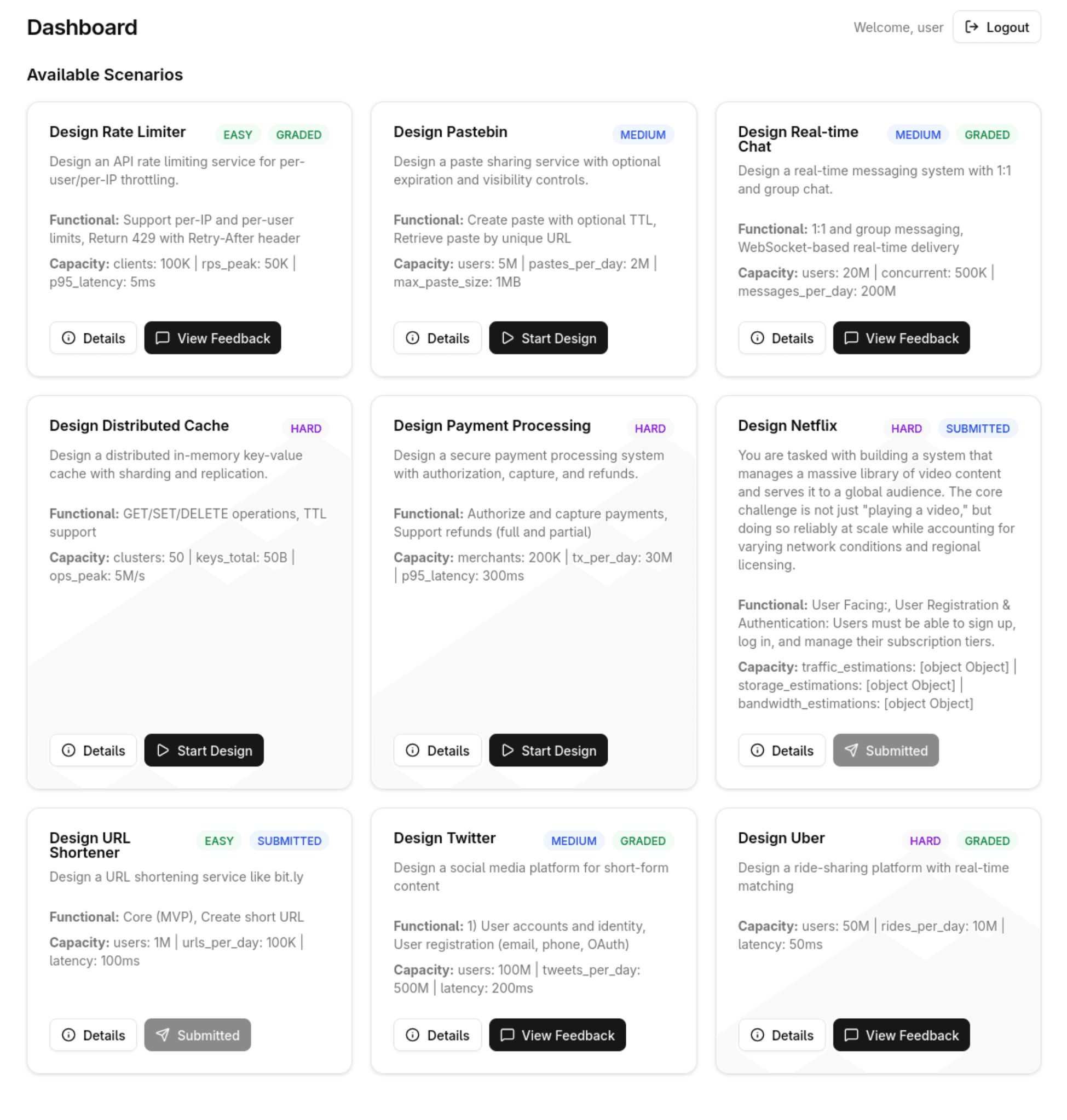 Architex scenario list and practice workflow