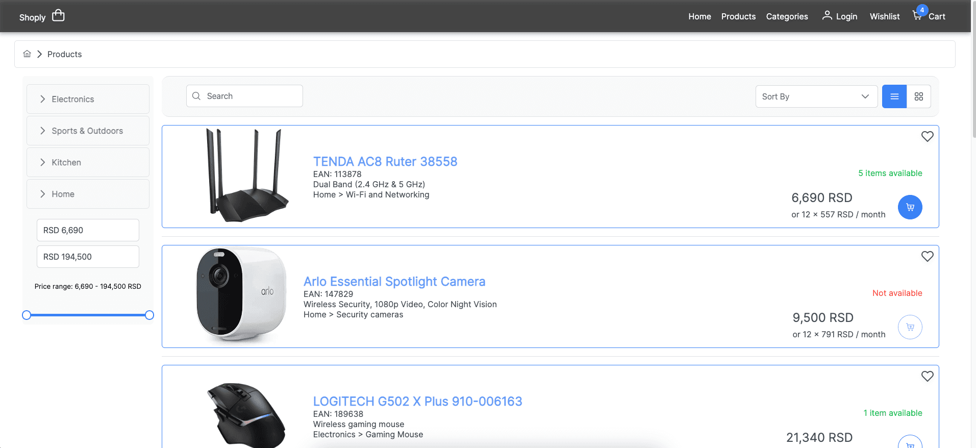 Angular e-commerce storefront interface